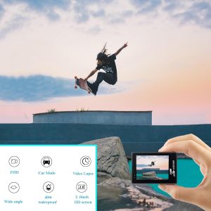 Action Camera 1080P 30fps Sports Camera 40m/131ft Underwater Waterproof with 2 Batteries and Multi-Function Accessory