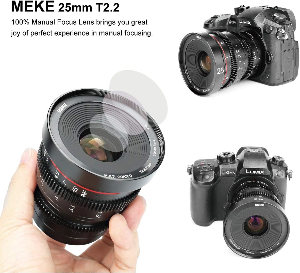 Meike 25mm T2.2 Manual Focus Prime Mini Cinema Lens for Micro Four Thirds MFT M43 Mount Cameras
