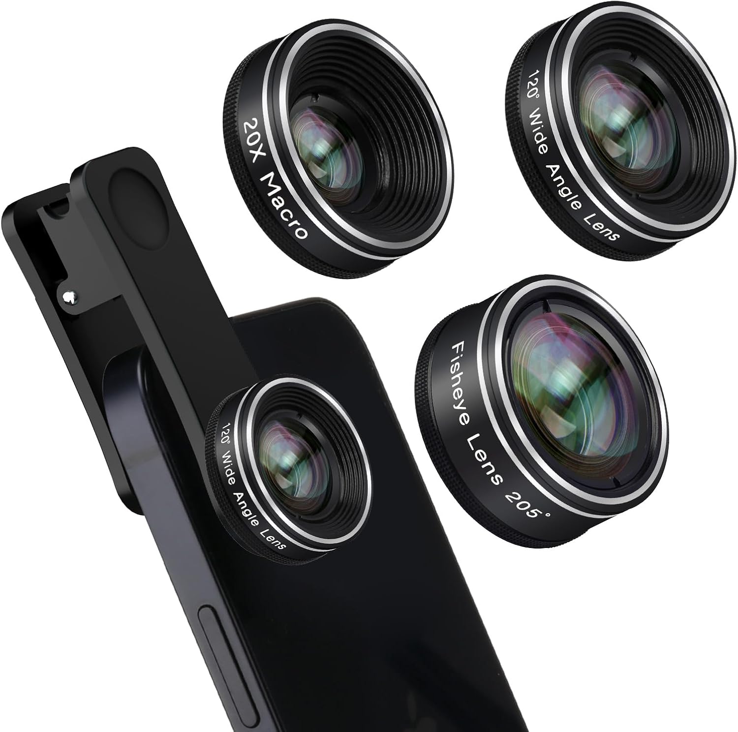 Phone Camera Lens, Godefa 3 in 1 Phone Lens kit-205° Fisheye Lens + Macro Lens + 120° Wide Angle Lens,Clip on Cell Phone Camera Lens Kits Compatible with iPhone,Most Smartphones