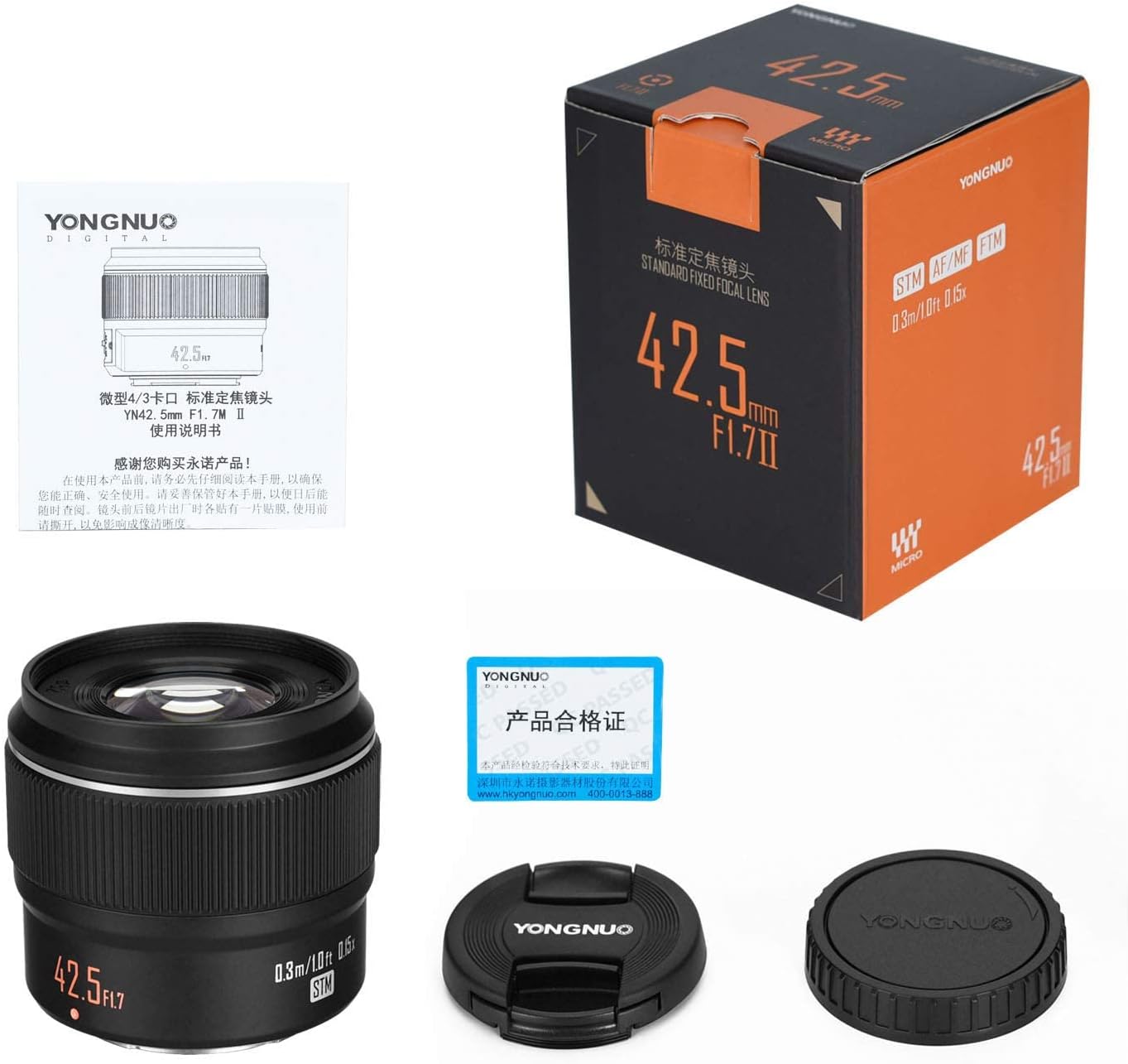 YONGNUO YN42.5mm F1.7M II Auto Focus Fixed Prime Lens for Micro Four Thirds Cameras Black
